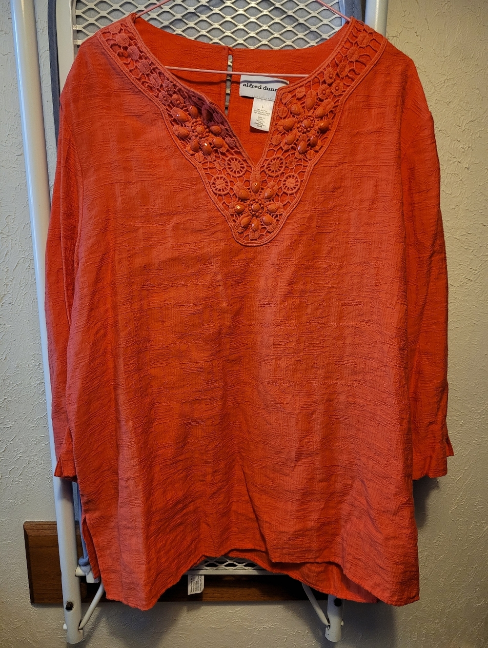 Alfred Dunner Coral Pink Crochet V‑Neck Tunic